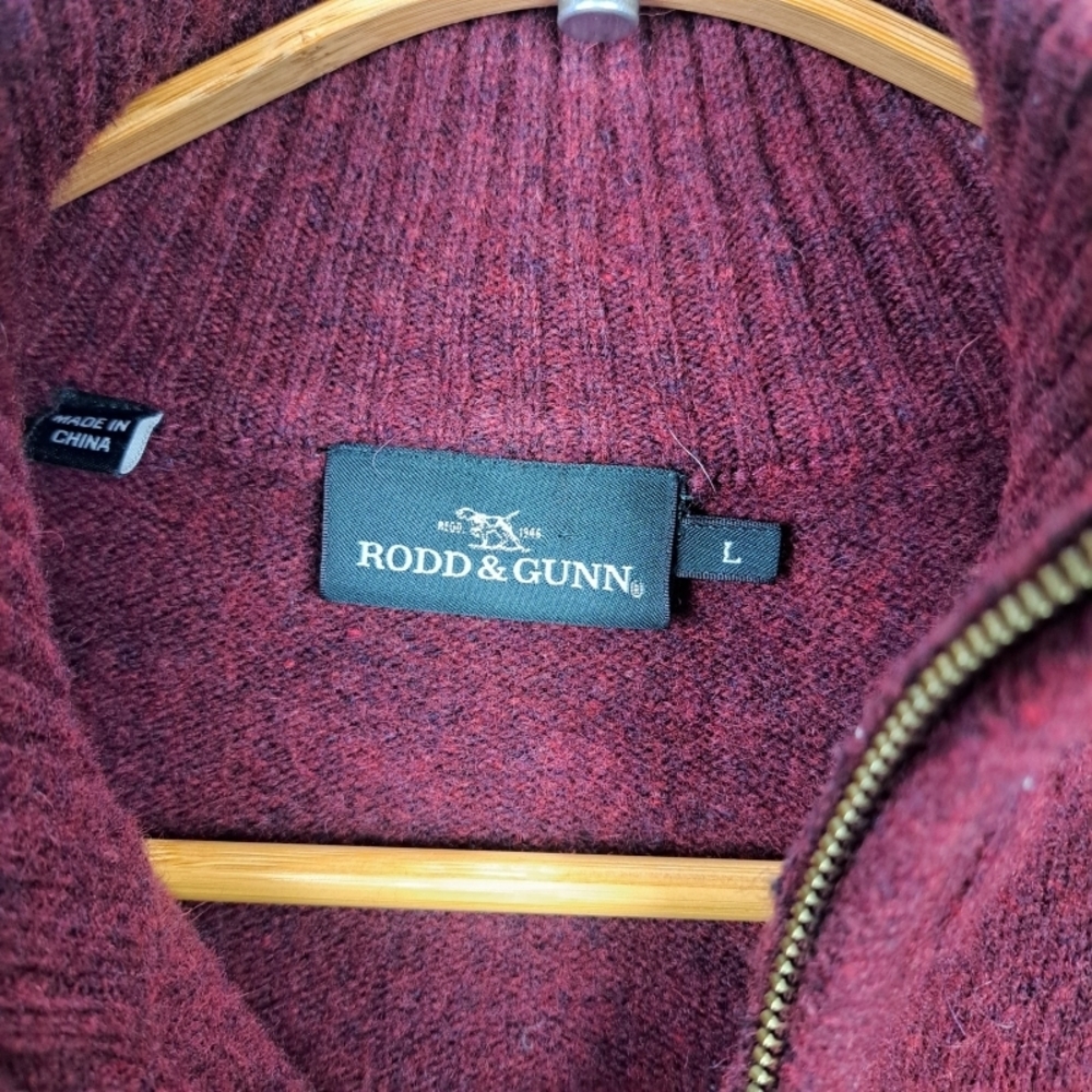 Rodd & Gun Men's L Jacks Bay 1/4 Zip Lambswool Sweater Burgundy "Morello" - Picture 4 of 8